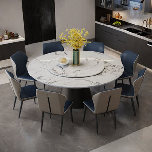 Table de salle à manger ronde en pierre frittée avec plateau tournant