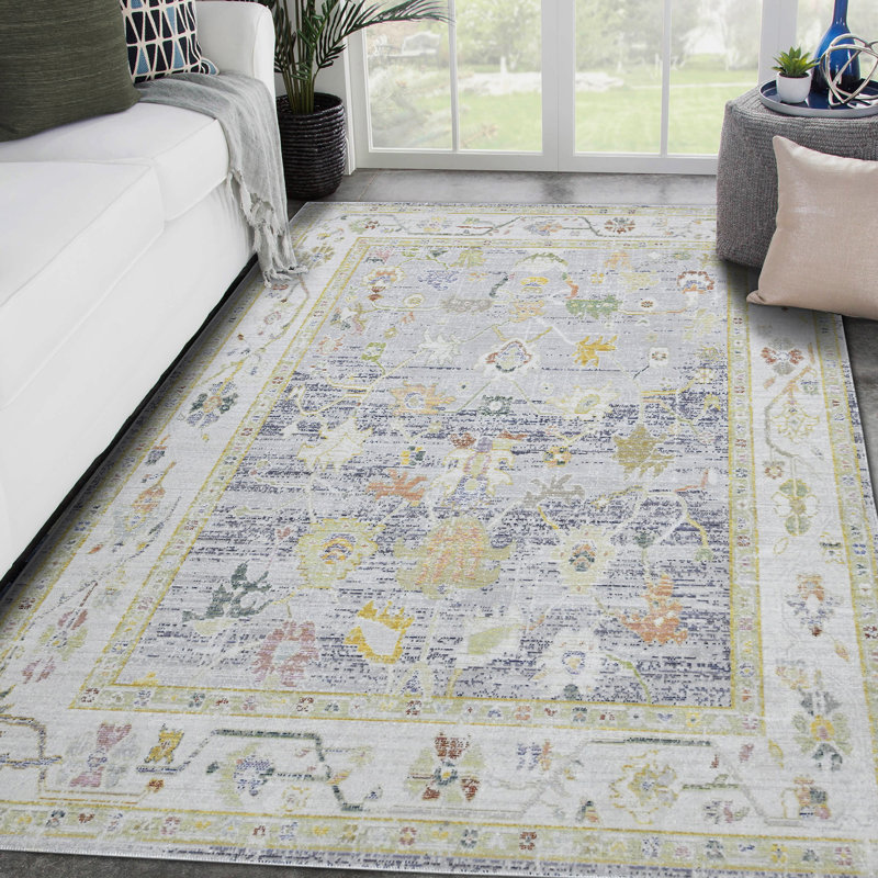 Tapis traditionnel à bordure à poils courts Vintage, Rectangle de 2 pi x 3 pi