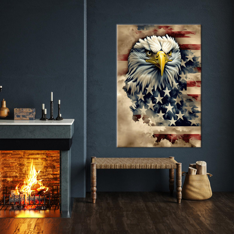Impression sur toile personnalisée avec drapeau américain et aigle parfaite pour un décor de chambre moderne et un cadeau de grand-mère réfléchi