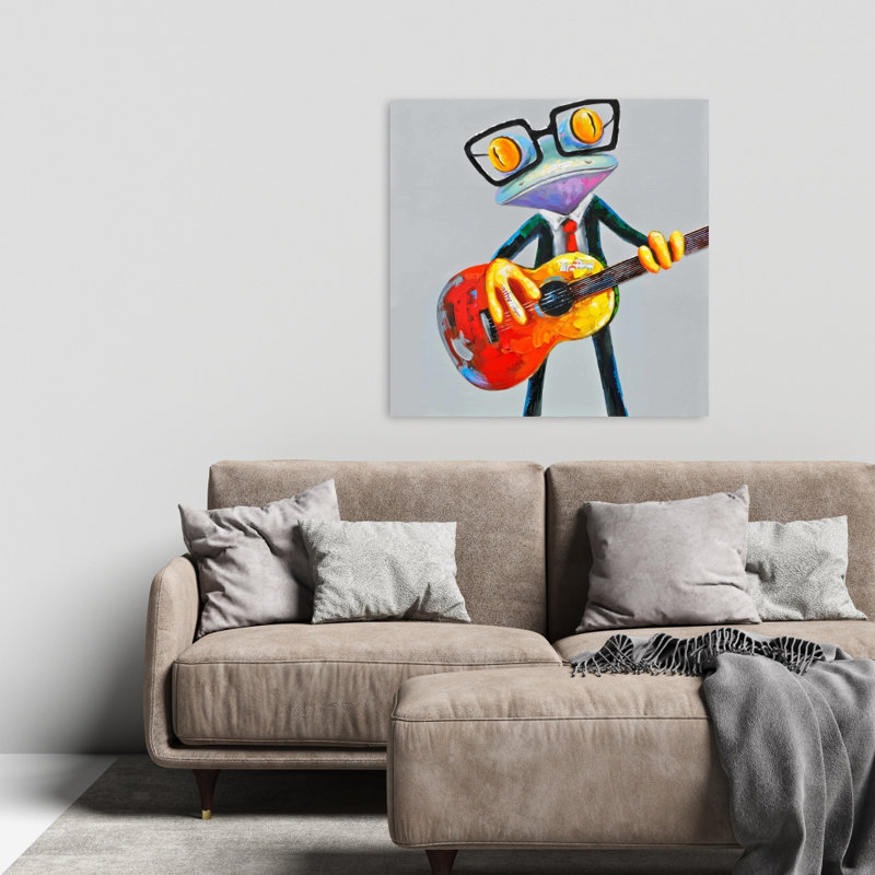 Drôle de toile de guitare grenouille | Décoration contemporaine pour chambre d'animaux