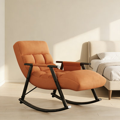 Casual Folding Rocking Chair Upholstered,Lounge Rocking Chair Adjustable High Back and Foot Rest,Side Pockets Placed in Living Room,Bedroom,Balcony