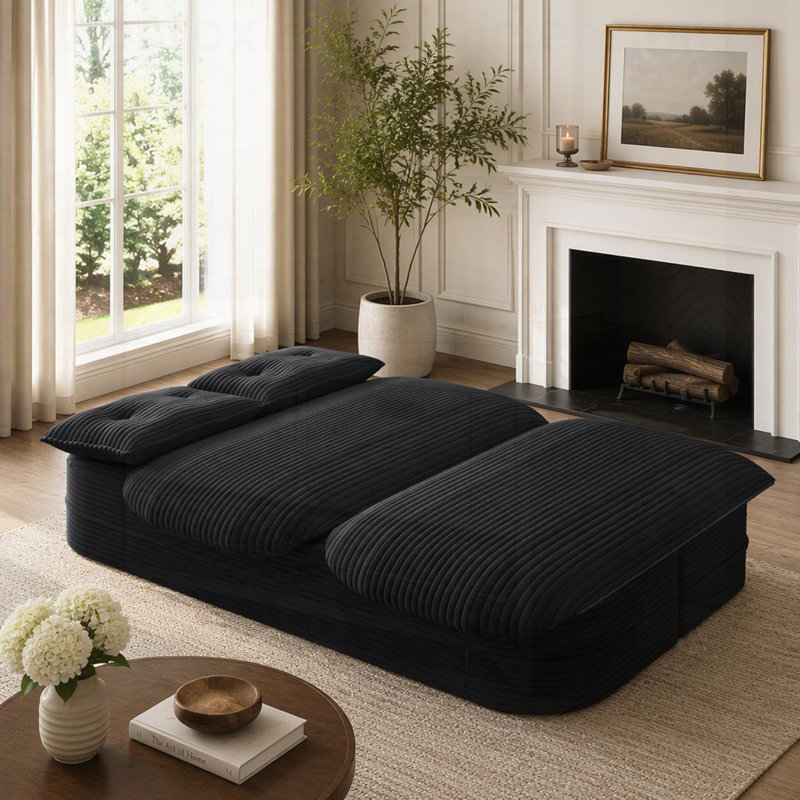 Canapé moderne pliable 2 en 1 avec couverture fonctionnelle et 2 coussins moelleux, canapé en velours côtelé moelleux confortable, canapé-lit convertible pour le salon, la chambre à coucher