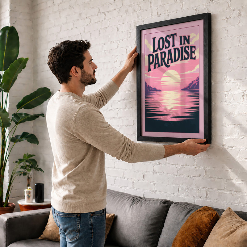 Lost in Paradise Coastal - Framed Print, A1 - 84.1 x 59.4 cm, Oak
