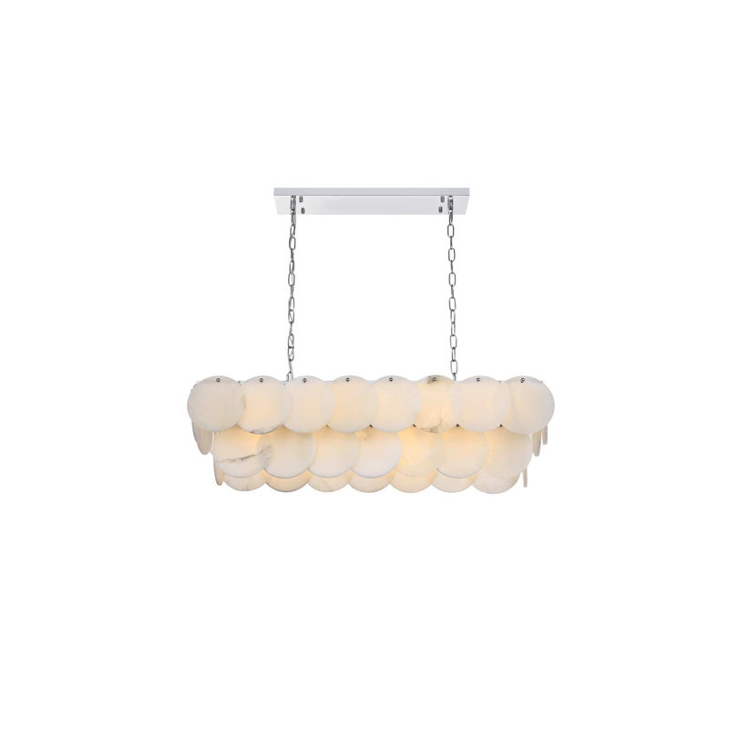 Lustre en albâtre 36 pouces Ikeny, 14 lumières, Chrome chrome, H 10 po x l 36 po x P 12 po