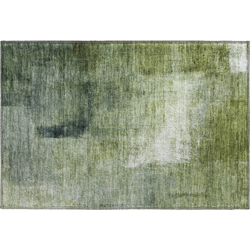Premium Machine Washable Prisco Green Rug, Rectangle 1'8" x 2'6"