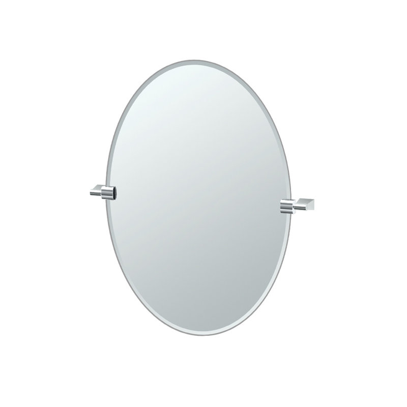 Miroir de salle de bain mural biseauté sans cadre Bleu | Miroir ovale pivotant, H 32 po x l 28,25 po, Chrome