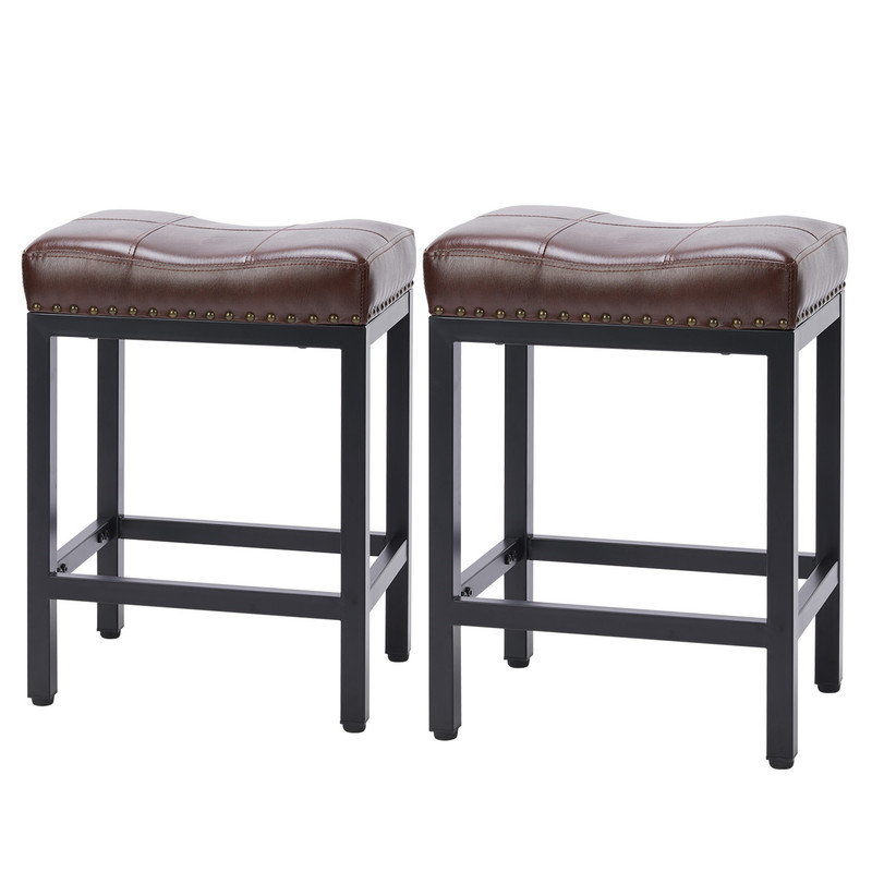Cathern Upholstered Counter Stool with Metal Frame, Brown, Black