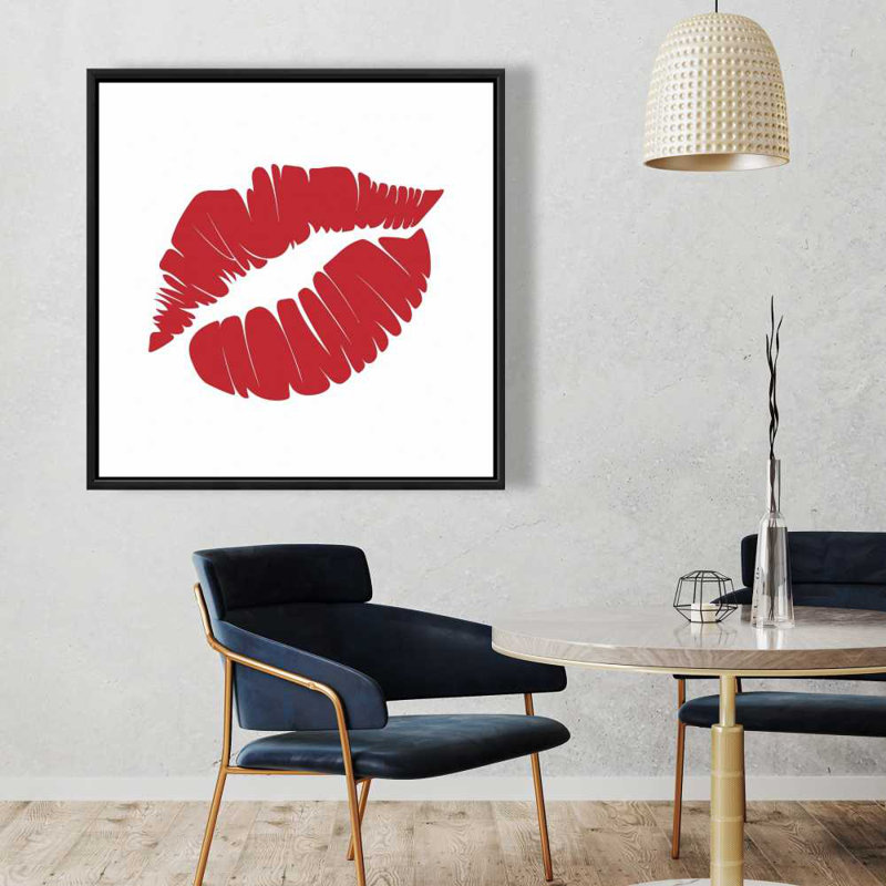 Red Lipstick Mark - Illustrative Bedroom Framed Canvas Decor
