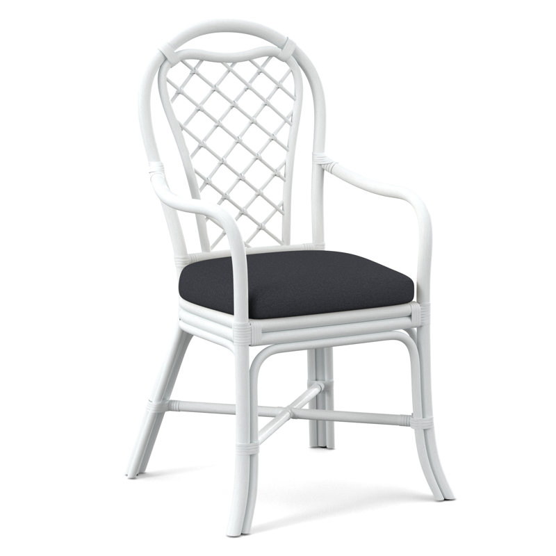 Trellis Dining Arm Chair, Frost White, Light Blue Performance Fabric; 0851-55