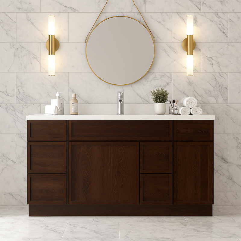 Base de meuble-lavabo simple 66 po seulement, Brun