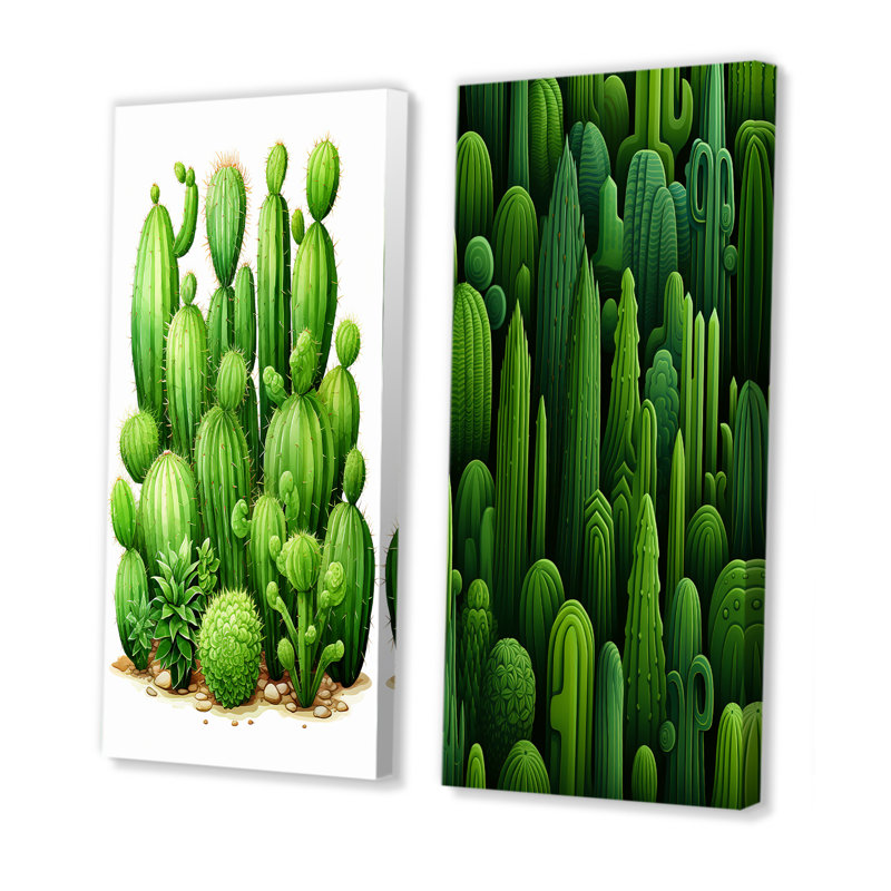 Green Cactus Desert I - Cactus, ensemble de 2 reproductions d'art sur toile, Toile tendue, H 32 po x l 33 po