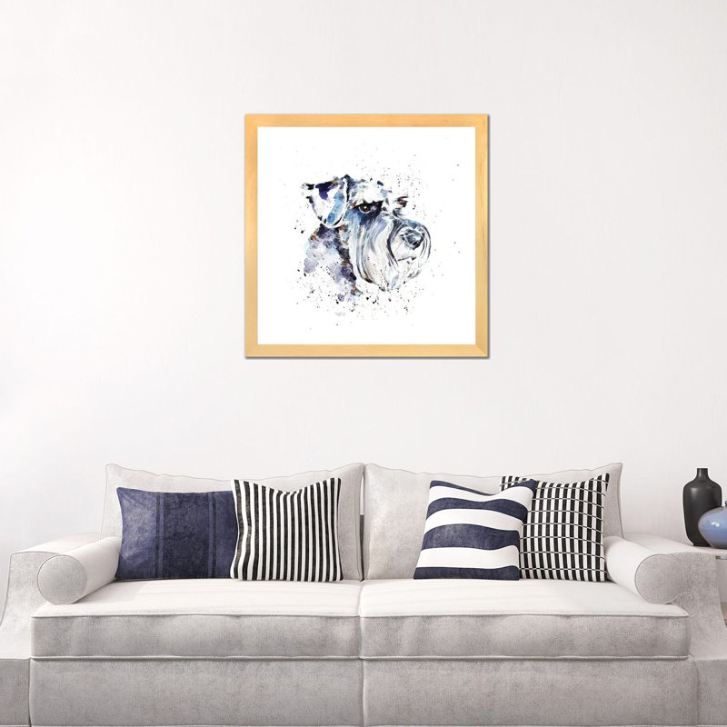 Schnauzer II par EdsWatercolours - impression, H 24 po x l 24 po x p 1 po, Toile avec cadre en bois beige, Blanc