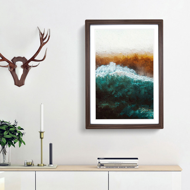 Beach in Santa Monica in Abstract - Framed Print, 45cm H x 33cm W x 2cm D, Walnut  Bordered Framed