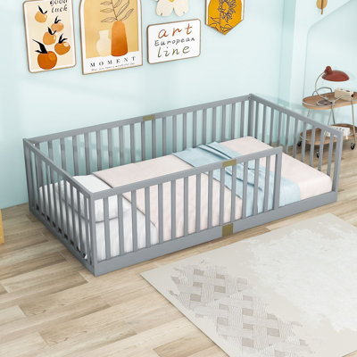 Twin Size Floor Bed with Guardrails