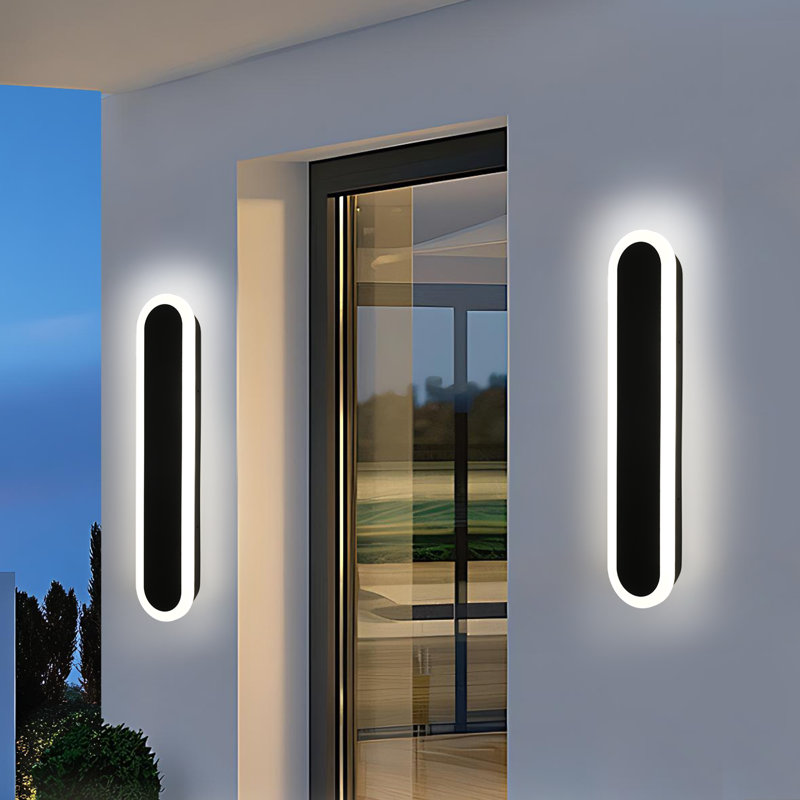 2 Pack Long Oval Outdoor Modern LED Wall Light, 3000K-6000K Dimmable Outdoor Wall Sconces Waterproof Wall Mount Lighting Fixture Rectangular Black Wall Lights For Porch Garage