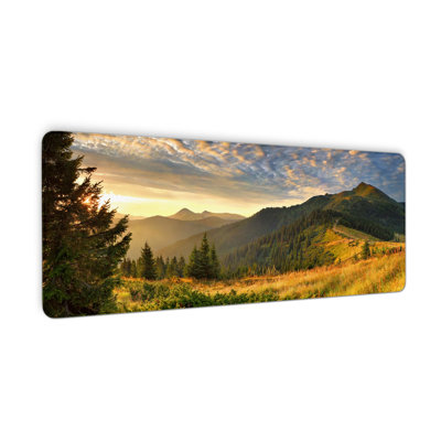 Tapis de souris Smoky Mountains, tapis de souris d'ordinateur motif forêt d'automne, tapis de clavier inspiré du parc national des Great Smoky Mountains, base antidérapante, bords cousus, épais, 40 x 90 cm. Tasse blanche offerte.