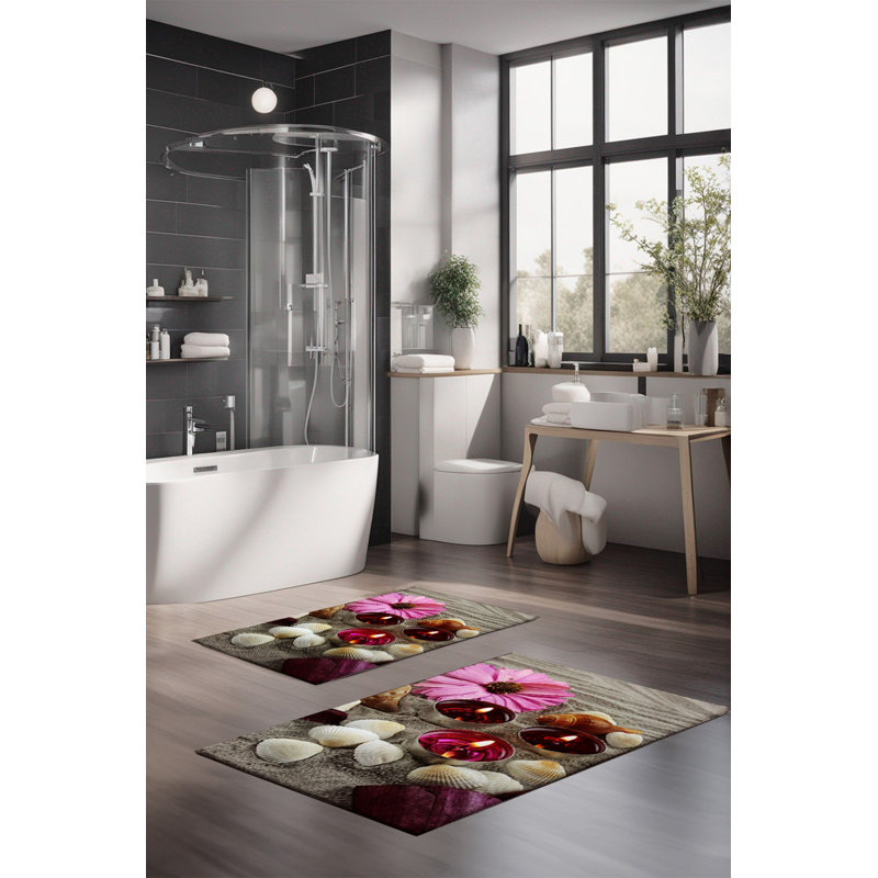 Ensemble de tapis de bain de luxe Eakly (2 pièces), 100% polyester, 16,0 x 23,6 pouces et 23,6 x 39,4 pouces | Conception antibactérienne antidérapante, hauteur de poils de 0,3 po | Lavable à la machine, durable et facile à nettoyer | Idéal pour la décoration de salle de bain