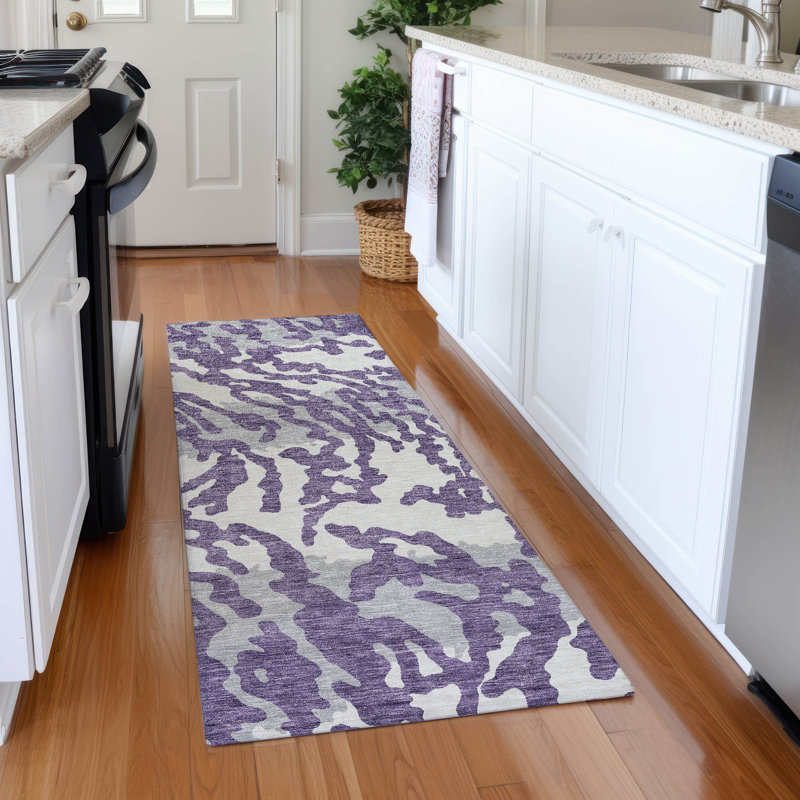 Premium Machine Washable Prisco Purple Rug, Runner 2'3" x 7'6"