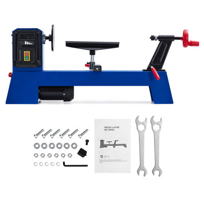 Tour à bois de comptoir compact de 400 W - Tour à bois de 14 po x 20 po avec 4 vitesses réglables (1040 à 2980 tr / min), comprend une clé et 2 ciseaux, idéal pour le bricolage et le travail du bois professionnel - Bleu