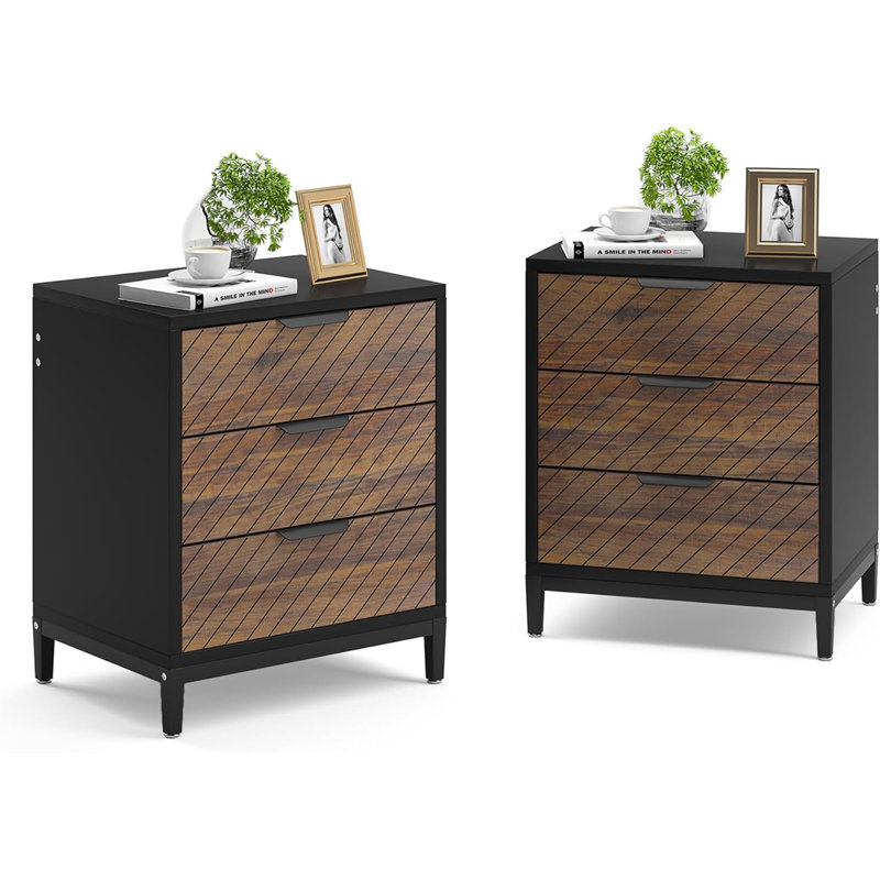 Seaward Metal Nightstand, Brown/Black, Set of 2