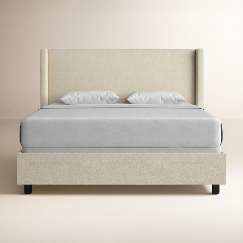 Benson Upholstered Wingback Bed, Milsap Canvas Sustain® Tweed, Queen
