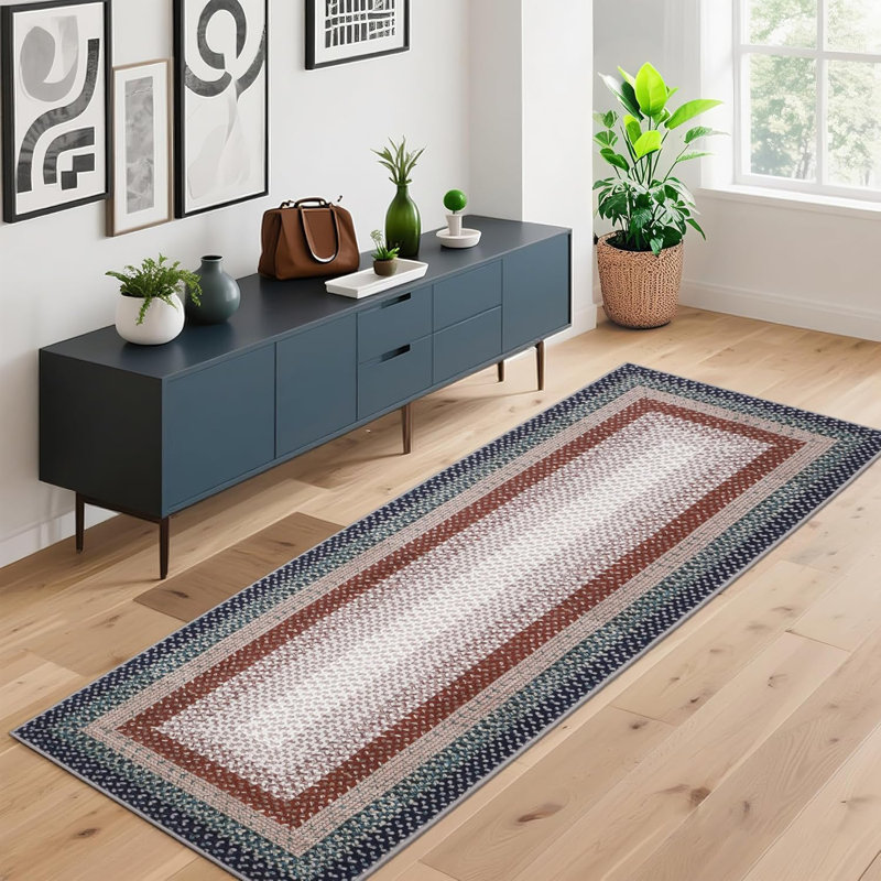 Striped Area Rug, Blue, Runner 60 x 230 cm