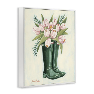 Tulips in Rain Boots Framed Giclee, design by Sara Baker