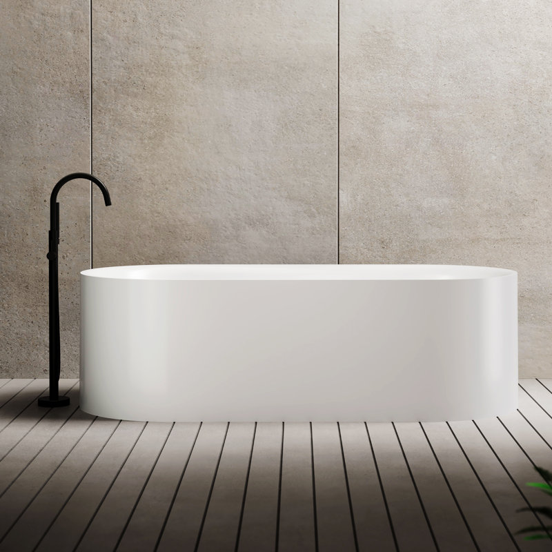 Baignoire de trempage autoportante en acrylique avec trop-plein et bonde escamotable 59 "x 27" Monblari, Blanc lustré