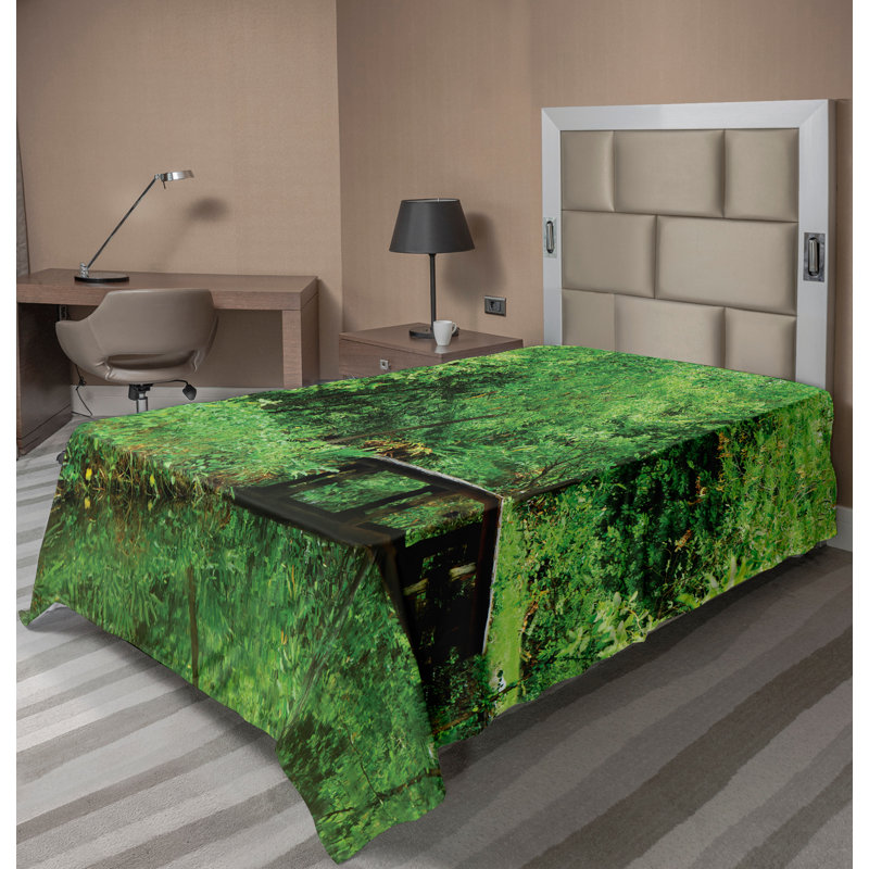 Ambesonne Spring Top Flat Sheet Foliage Forest Woodsy Green Brown, Twin Extra Long