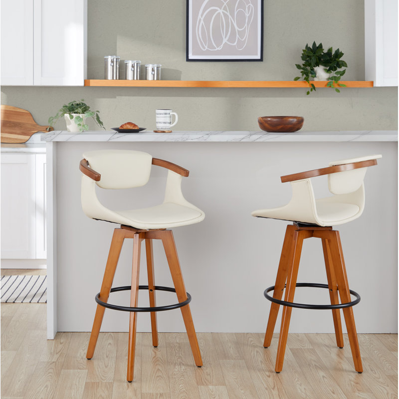 Dirksen Fixed-Height Upholstered Bar Stool with Swivel, Cream, Bar Stool (29" Seat Height)