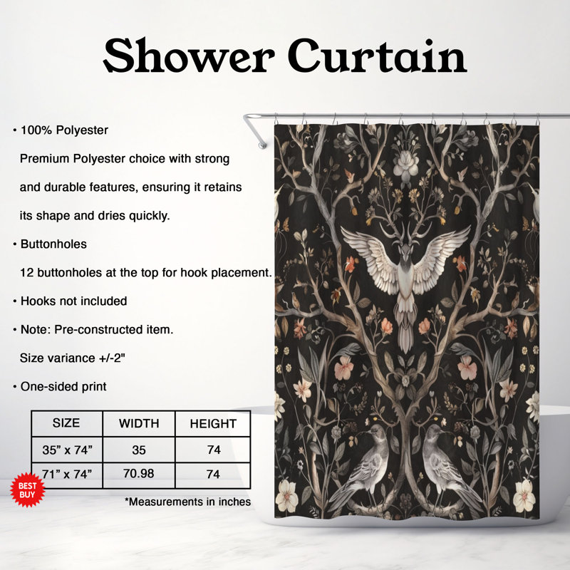 Black Bloom - Premium Shower Curtain, 74"H x 71"W
