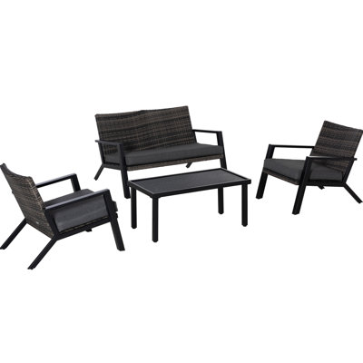 4 pièces d'extérieur avec 2 fauteuils en PE et une table basse, des sièges confortables pour la piscine, des meubles de patio noir comprenant des chaises, des fêtes de jardin parfaites,