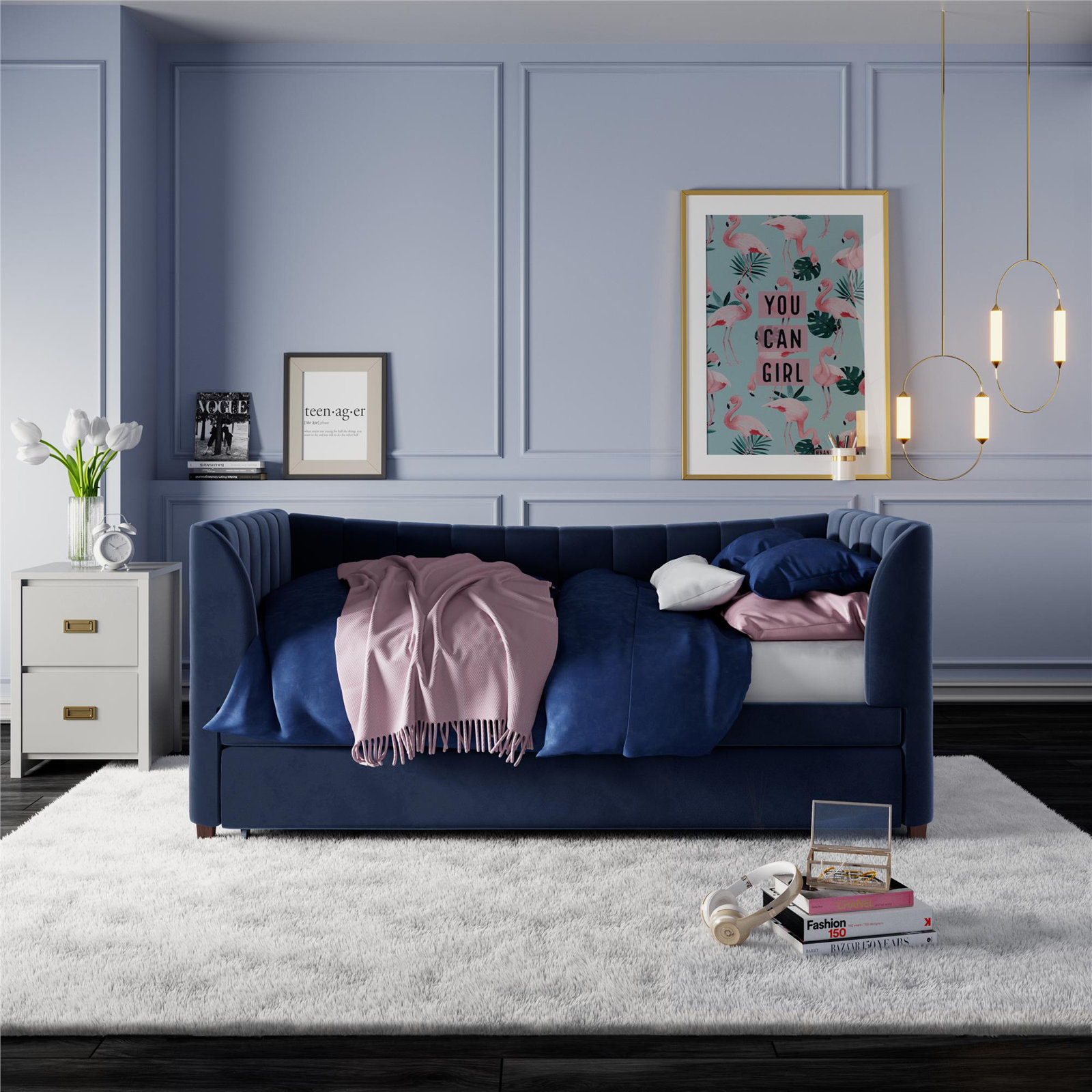 Ricketts Twin Upholstered Daybed with Trundle, Blue