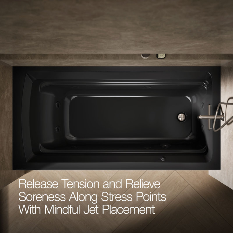 Archer® Alcove 72" x 36" Whirpool Bathtub, Black, Right