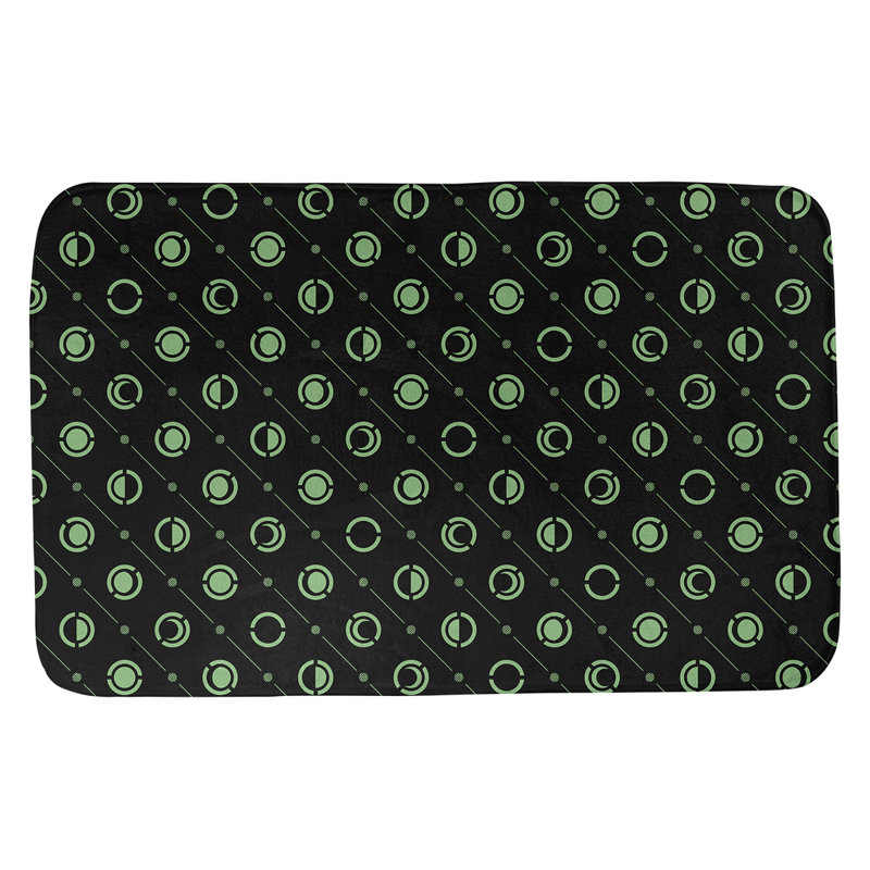 Tapis de bain géométrique antidérapant en microfibre Moon phases, l 17 po x L 24 po, Noir/vert