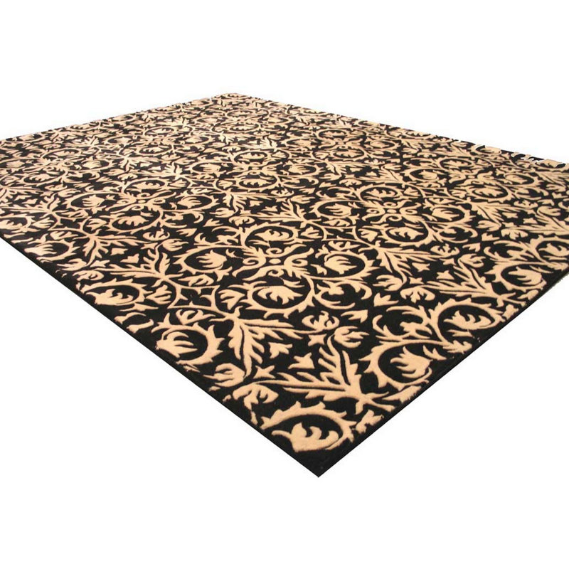 Hand Tufted Wool Floral Area Rug in Black