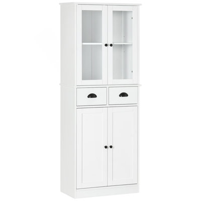 HOMCOM 61" Freestanding Kitchen Pantry, Traditional Style Storage Cabinet With Soft Close Doors, Adjustable Shelves, And 2 Drawers, For Living Room, Dining Room, White