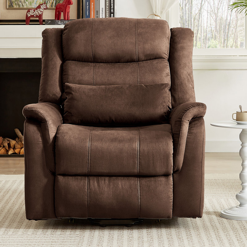 37 In. W Microfiber Power Lift Recliner Chair With 8-Point Massage, Heating, Storage Pockets, And Removable Pillow, Brown