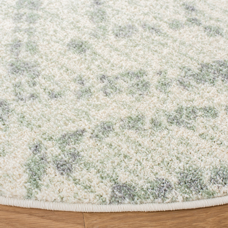 Almus Geometric Ivory/Green Area Rug, Round 6'