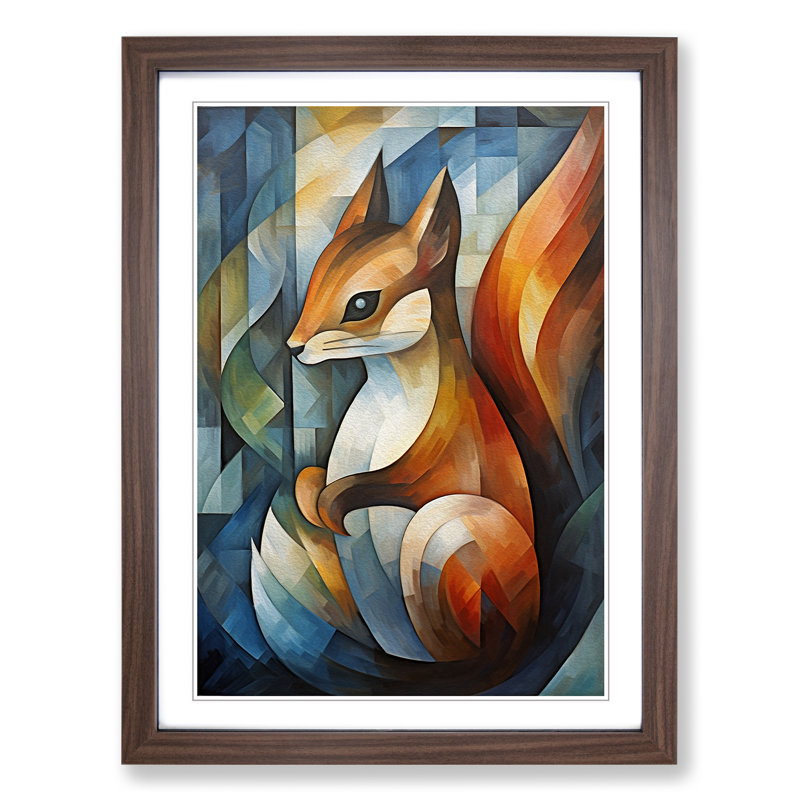 Squirrel Abstract Framed Print, Walnut , 34cm H x 25cm W x 2cm D