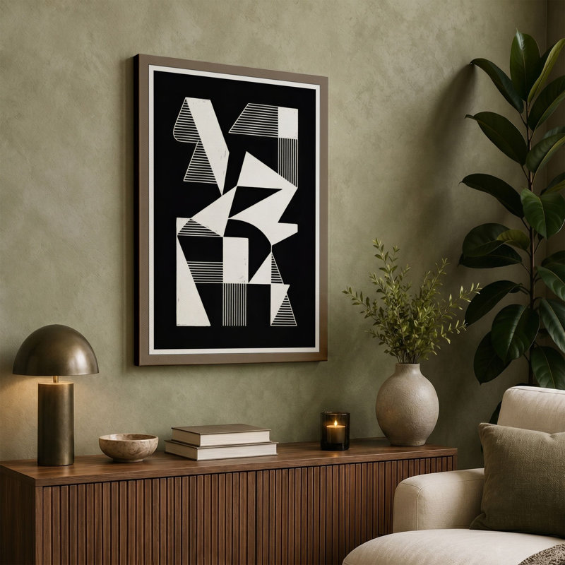 Abstraction Geometric 1 Piece Wrapped Canvas Wall Art, 24x16 - 61.0 x 40.6 cm, Cream Border