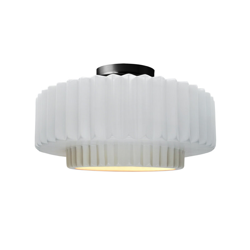 Plafonnier semi-encastré en céramique Radiance, H 7,25 po x l 14,5 po x P 14,5 po, Blanc brillant, Noir mat