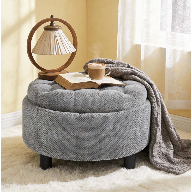 Table basse avec repose-pieds rond moderne avec rangement caché, table d'appoint multifonctionnelle avec repose-pieds pour le salon et la chambre à coucher