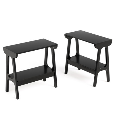 Table de bout étroite en bois massif avec rangement à 2 niveaux