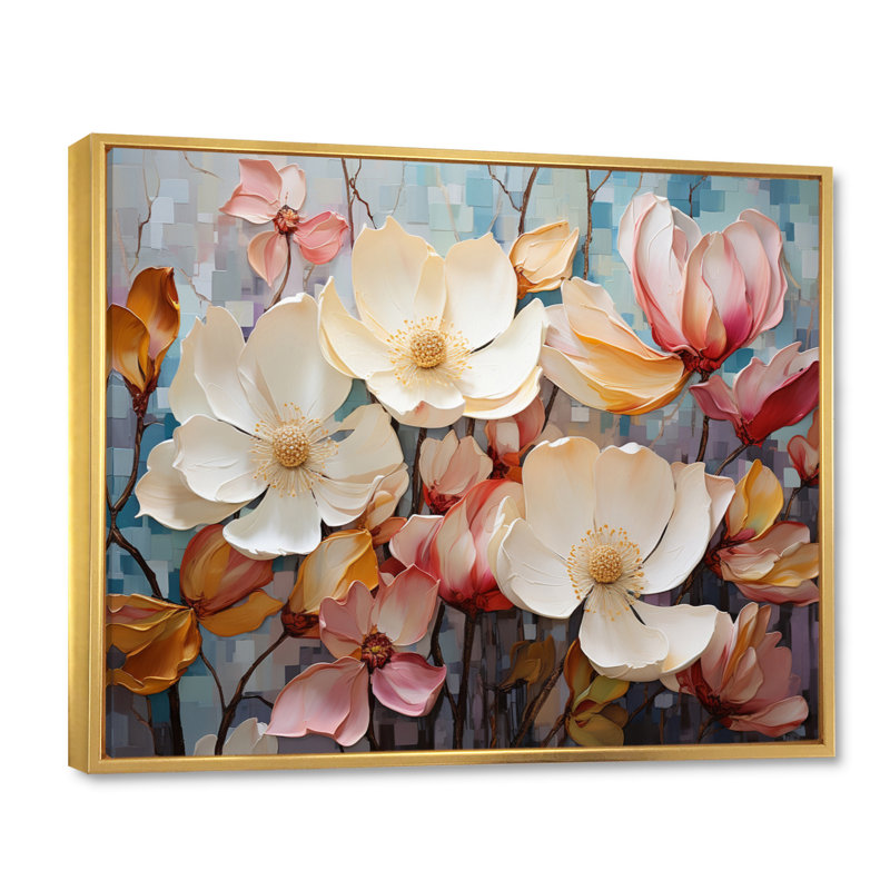 " White Pink Magnolias Magnolia Symphony II ", Cadre flottant doré, H 34 po x l 44 po x P 1,5 po