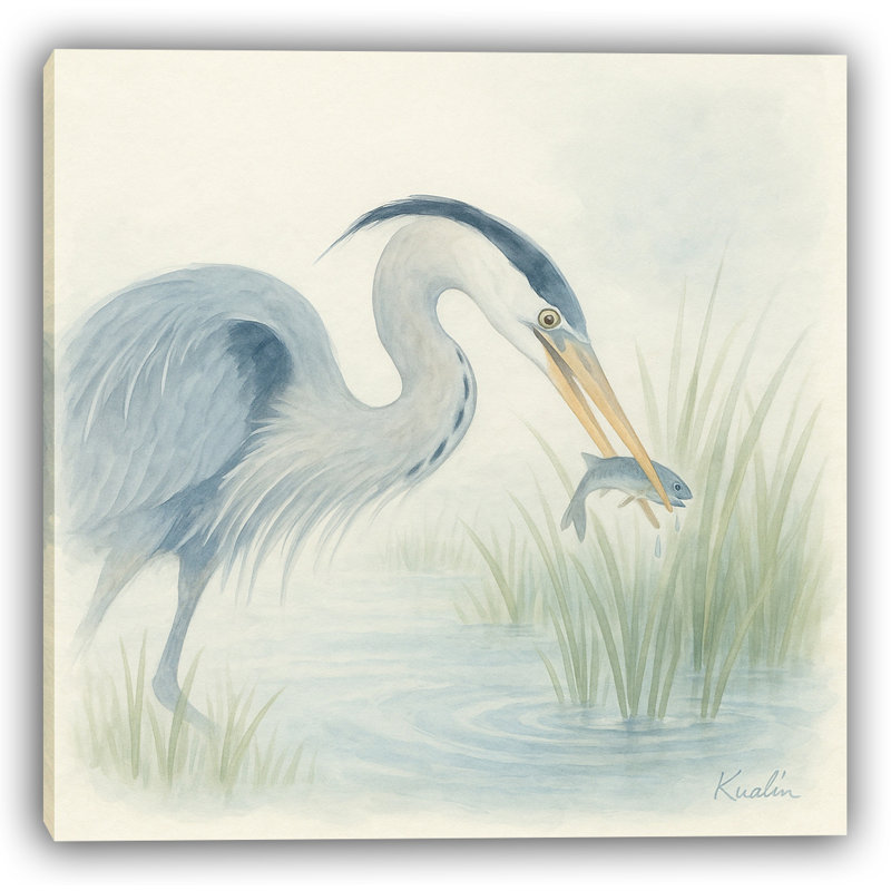 «Blue Heron in Misty Marsh», art mural sur toile, H 20 po x l 20 po