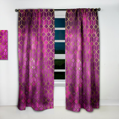 Yellow Cubes over Pink Night Sky - Geometric Modern Velvet Blackout Curtain Single Panel
