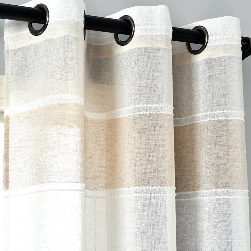 Paire de rideaux transparents texturés à rayures, Beige