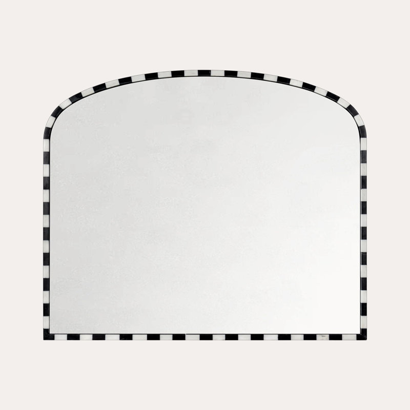 Wykoff Real Marble Arched Mantel Wall Mirror in Bold Black and White Checkerboard Pattern 31x37'', Large Modern Decorative Wall Mirror with Hand-Jointed Natural Stone Frame , Perfect for Bathroom, Entryway or Dresser