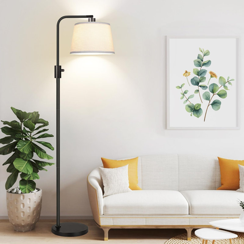 Dimmable Floor Lamp, 1000 Lumens LED Edison Bulb Included, Arc Floor Lamps For Living Room Modern Standing Lamp With Linen Shade, Tall Lamp For Bedroom Office Dining Room